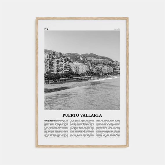 Black and White Puerto Vallarta Travel Poster, Mexico
