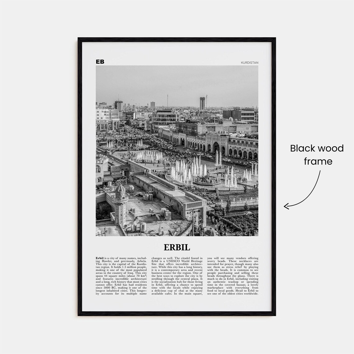Erbil Black and White Travel Poster, Kurdistan Map - Image 3
