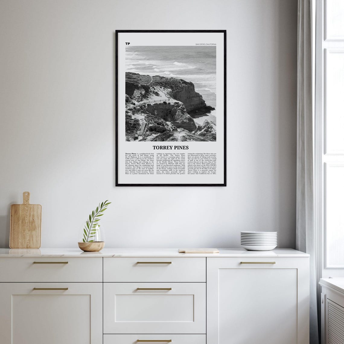 Torrey Pines Black and White Travel Poster, San Diego - Image 2
