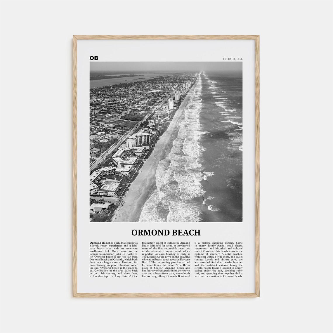Ormond Beach Black And White Travel Poster