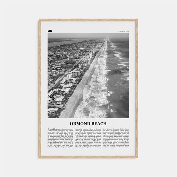 Ormond Beach Black And White Travel Poster
