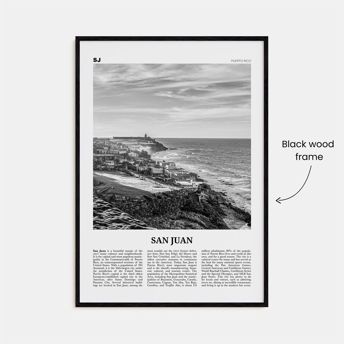 San Juan Black and White Travel Poster, Puerto Rico - Image 3