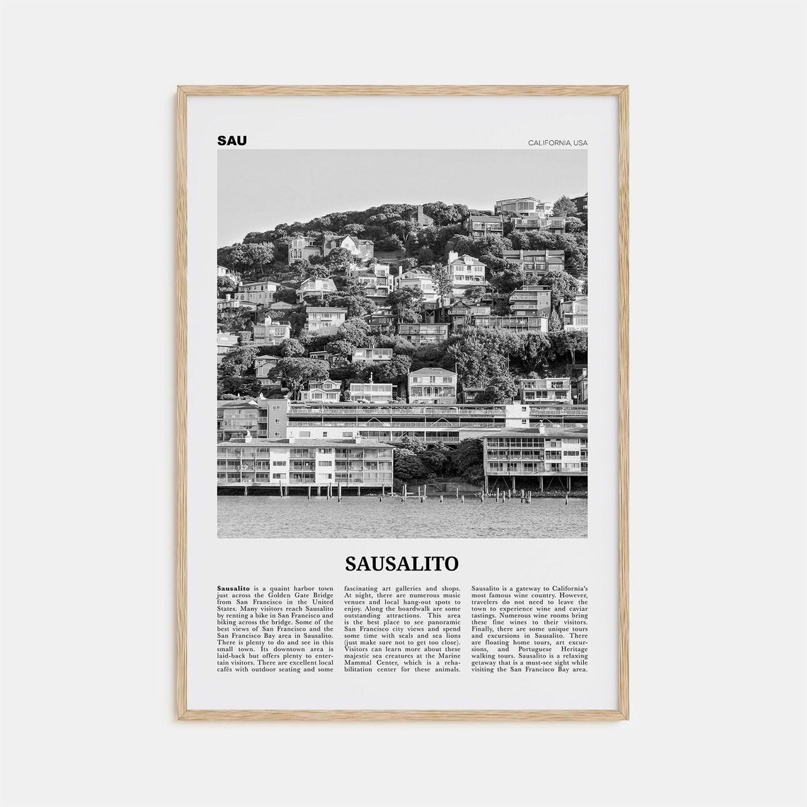 Sausalito Black and White Travel Poster, California