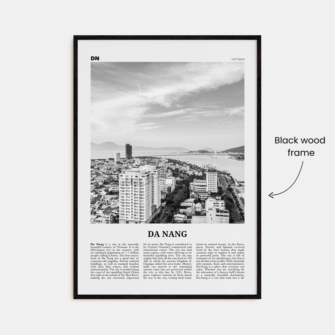 Da Nang Black and White Travel Poster, Vietnam - Image 3
