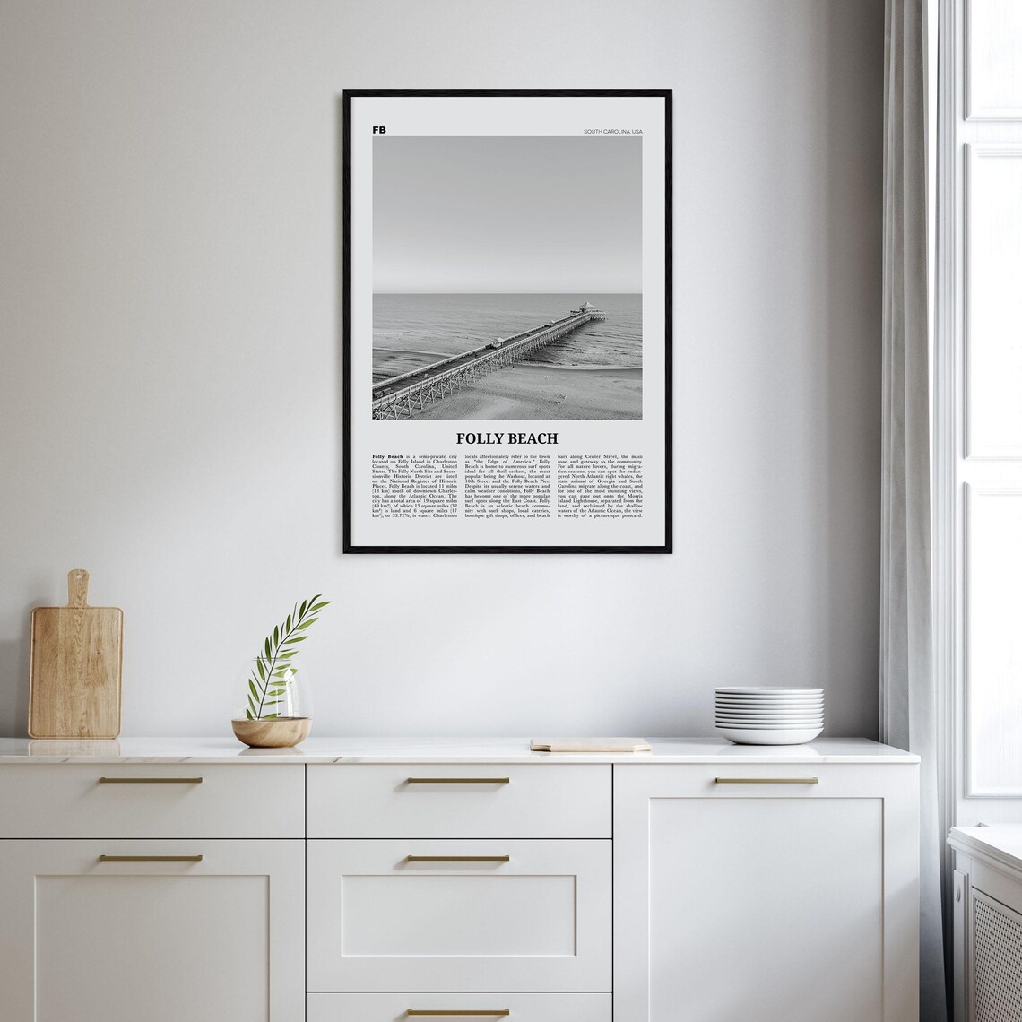 Folly Beach Black and White Travel Poster, South Carolina - Image 2