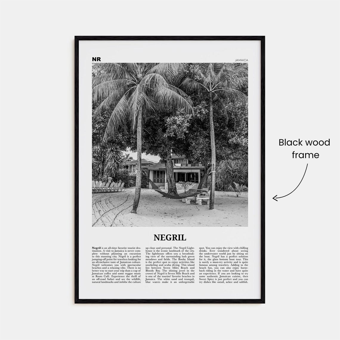 Negril Black and White Travel Poster, Jamaica - Image 3