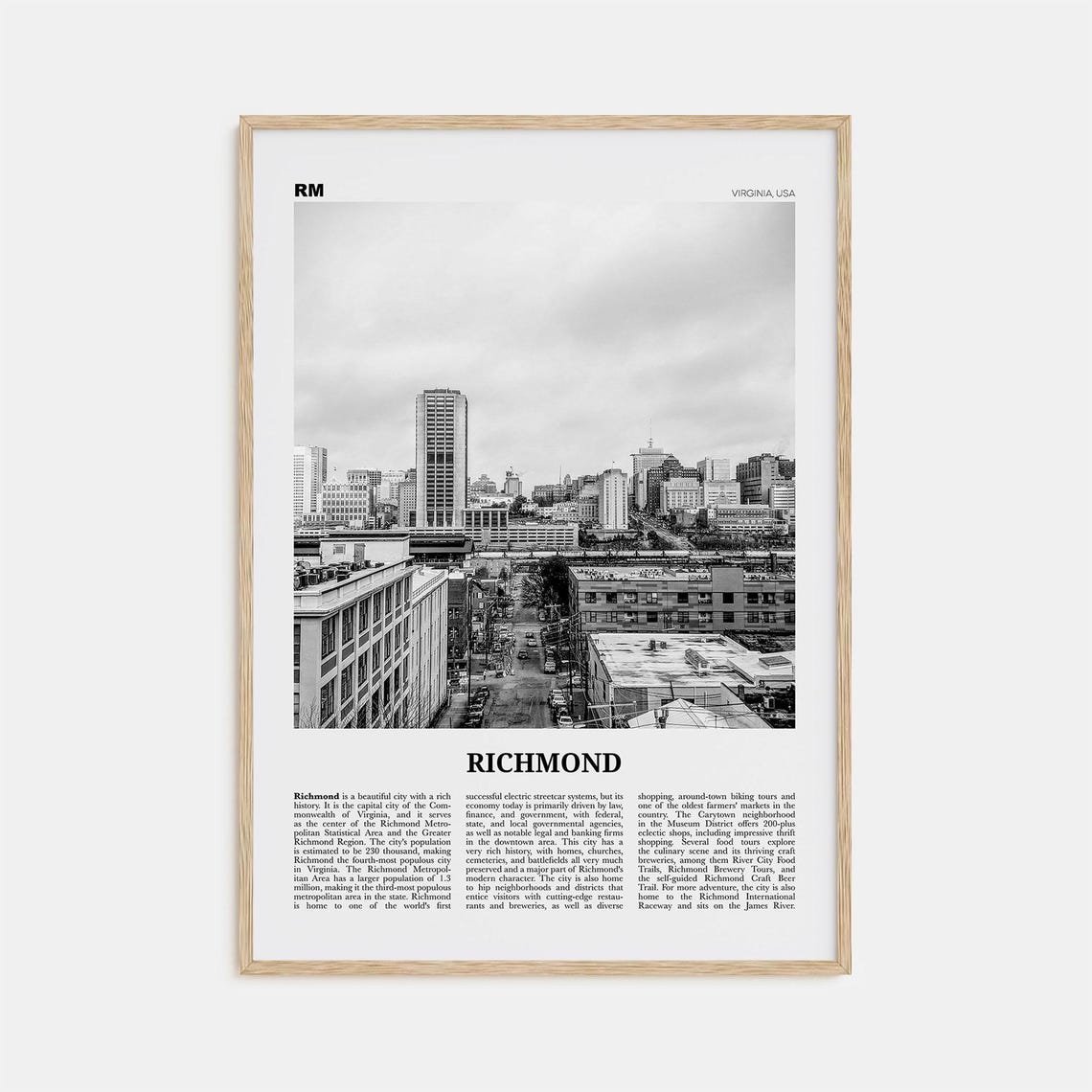 Richmond Print Black And White No 2 Richmond Wall Art Richmond Poster Richmond Photo Virginia Usa United States North America