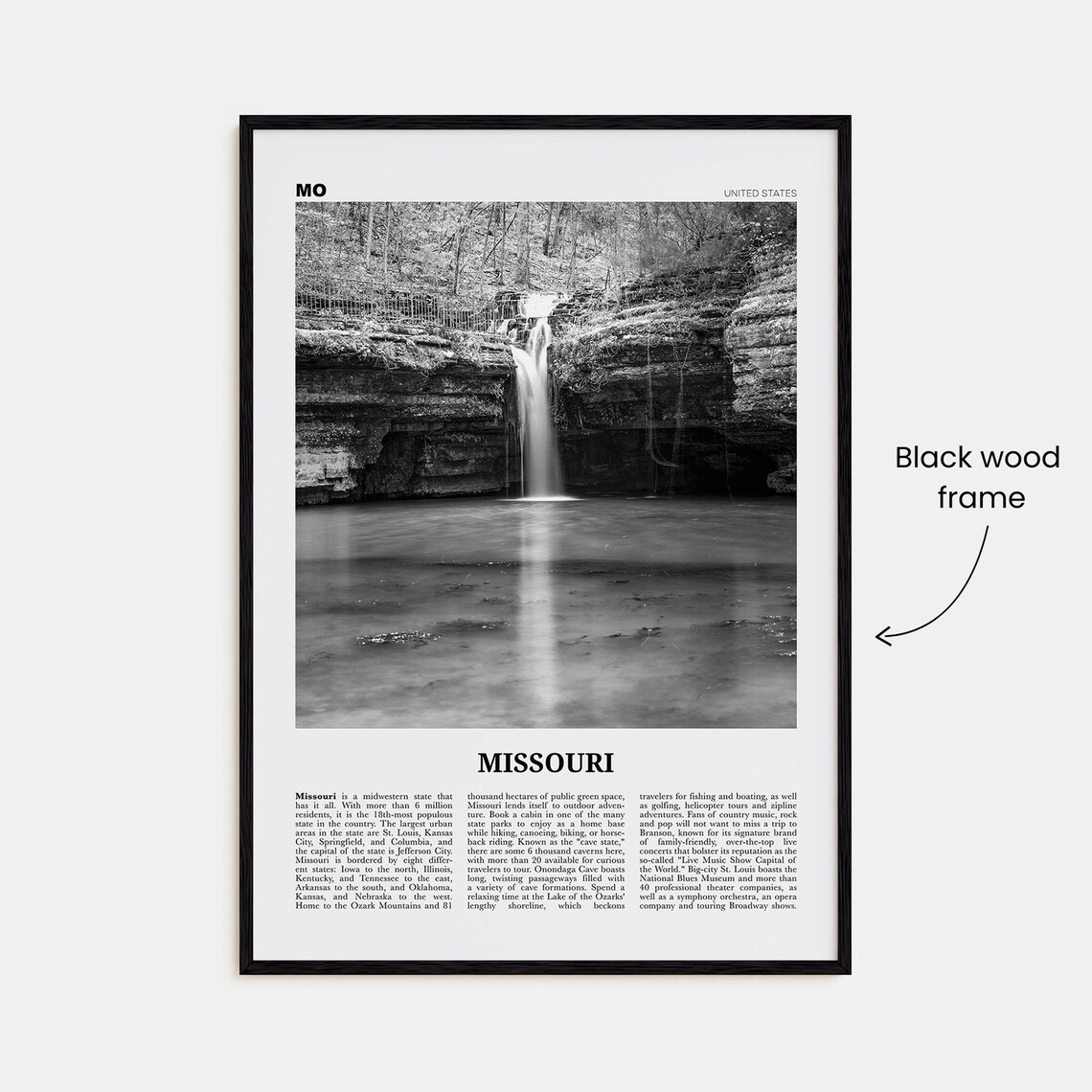 Black And White Missouri Map Poster Print, No. 2 - Image 3