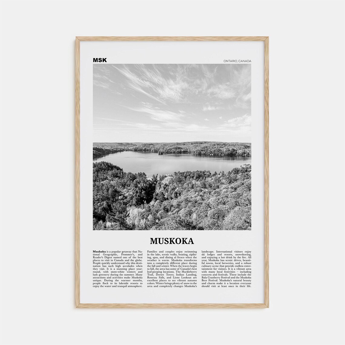 Muskoka Black And White Travel Poster, Ontario Canada