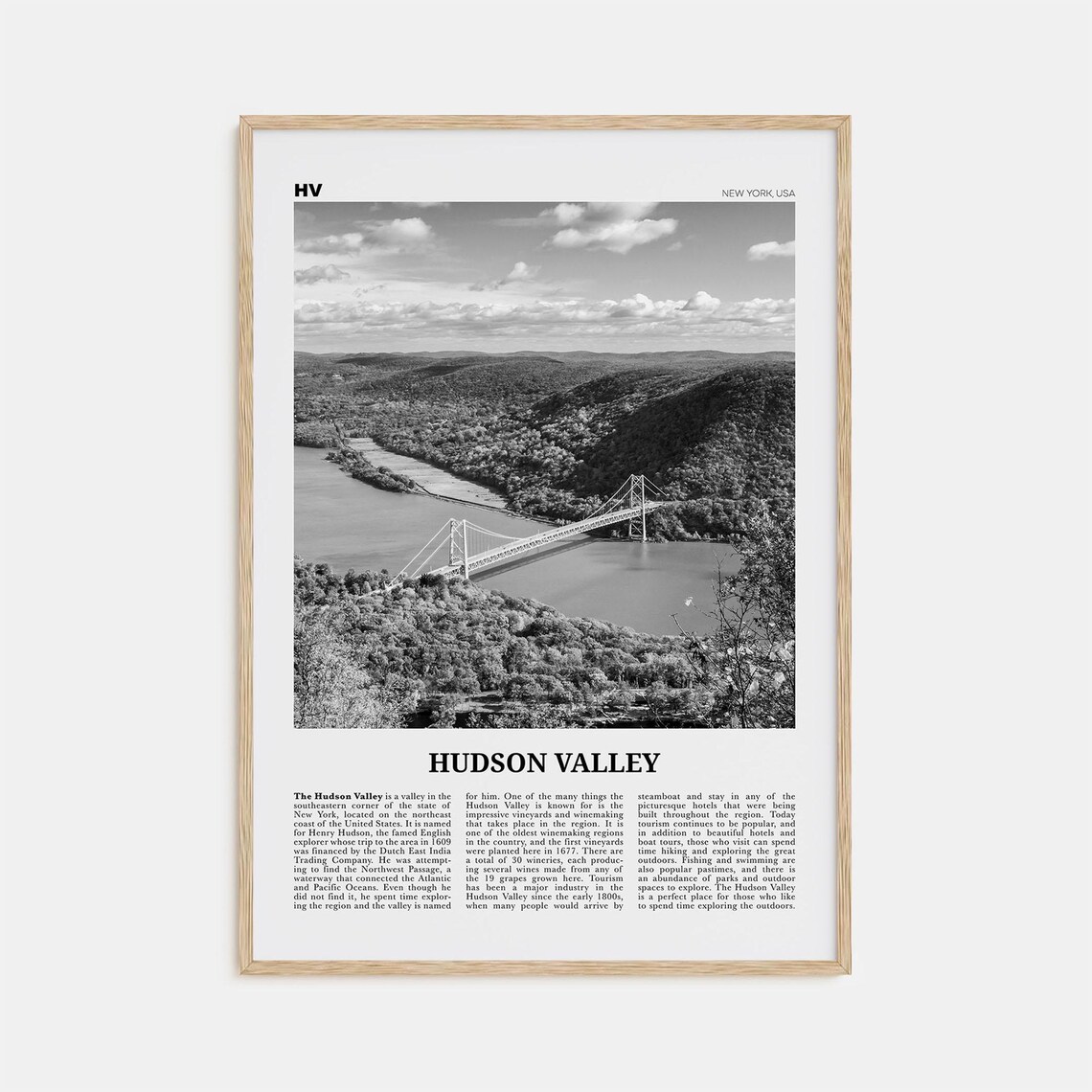 Hudson Valley Black and White Travel Poster, New York