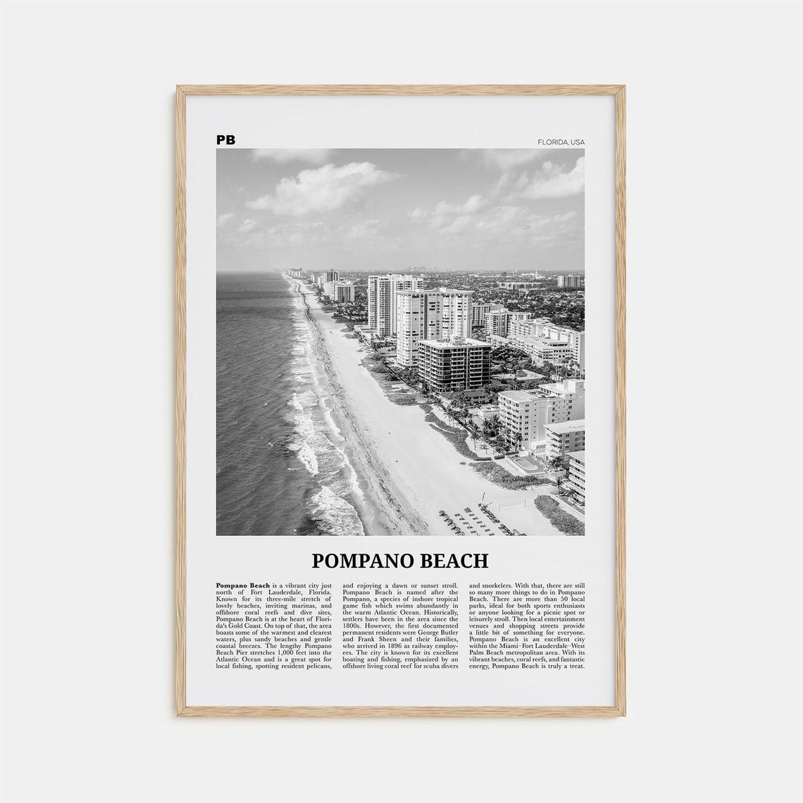 Pompano Beach Black and White Travel Poster