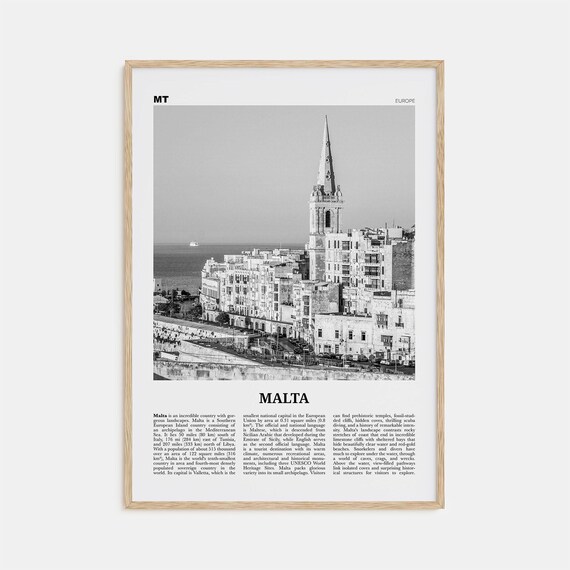 Malta Black and White Travel Poster, Valletta Europe
