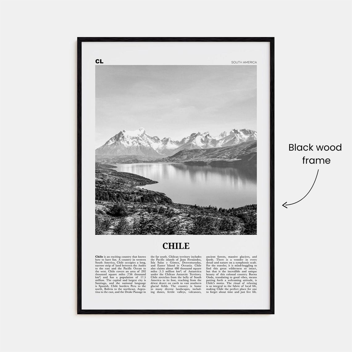 Chile Black and White Santiago Poster Art Print - Image 3