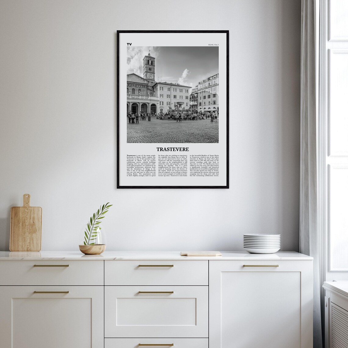 Trastevere Black and White Travel Poster, Rome - Image 2