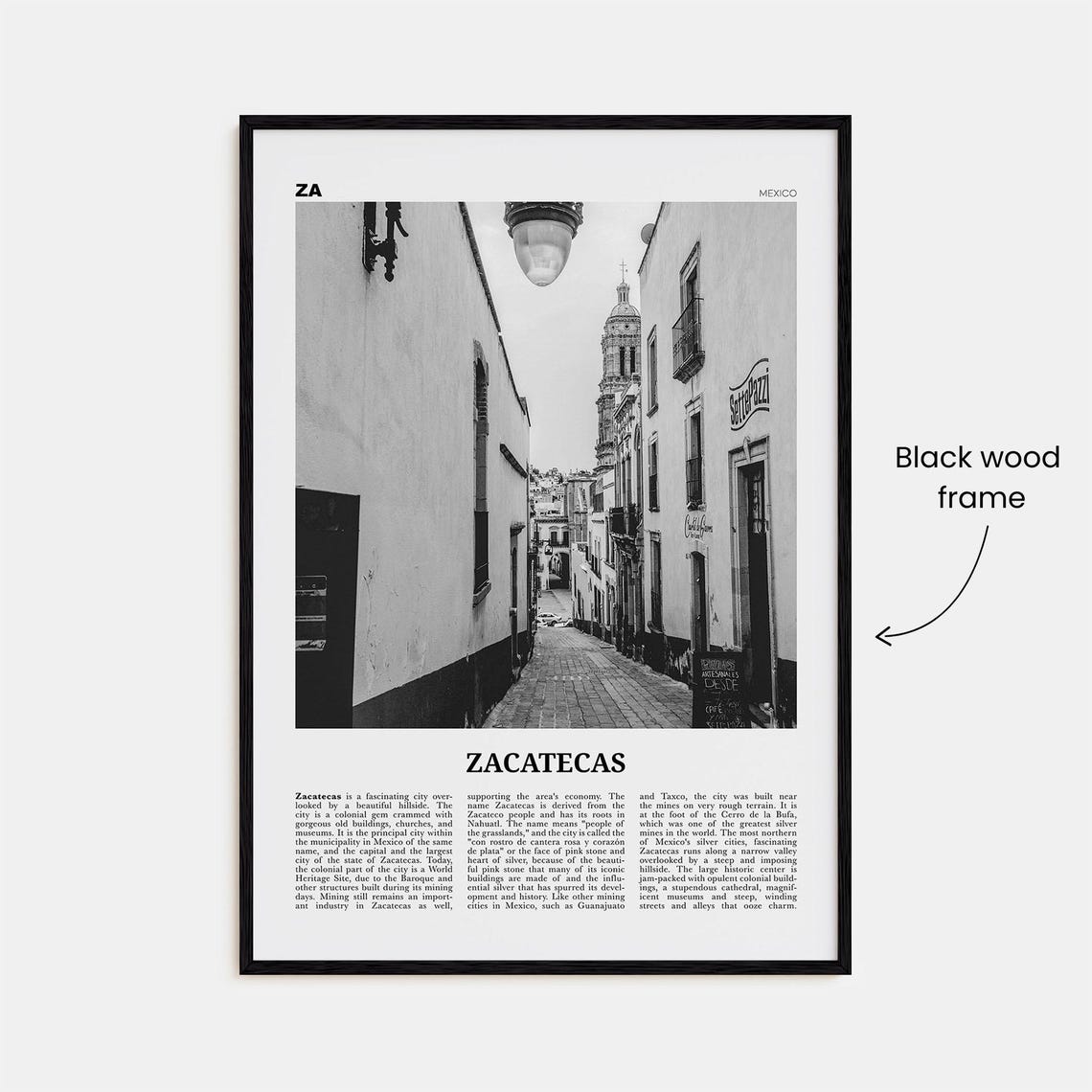 Zacatecas Black and White Travel Poster, Mexico - Image 3