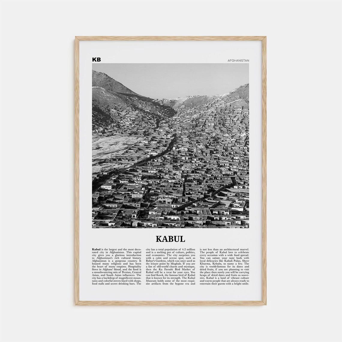 Kabul Black and White Travel Poster, Afghanistan