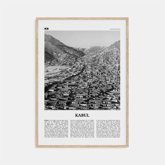 Kabul Black and White Travel Poster, Afghanistan