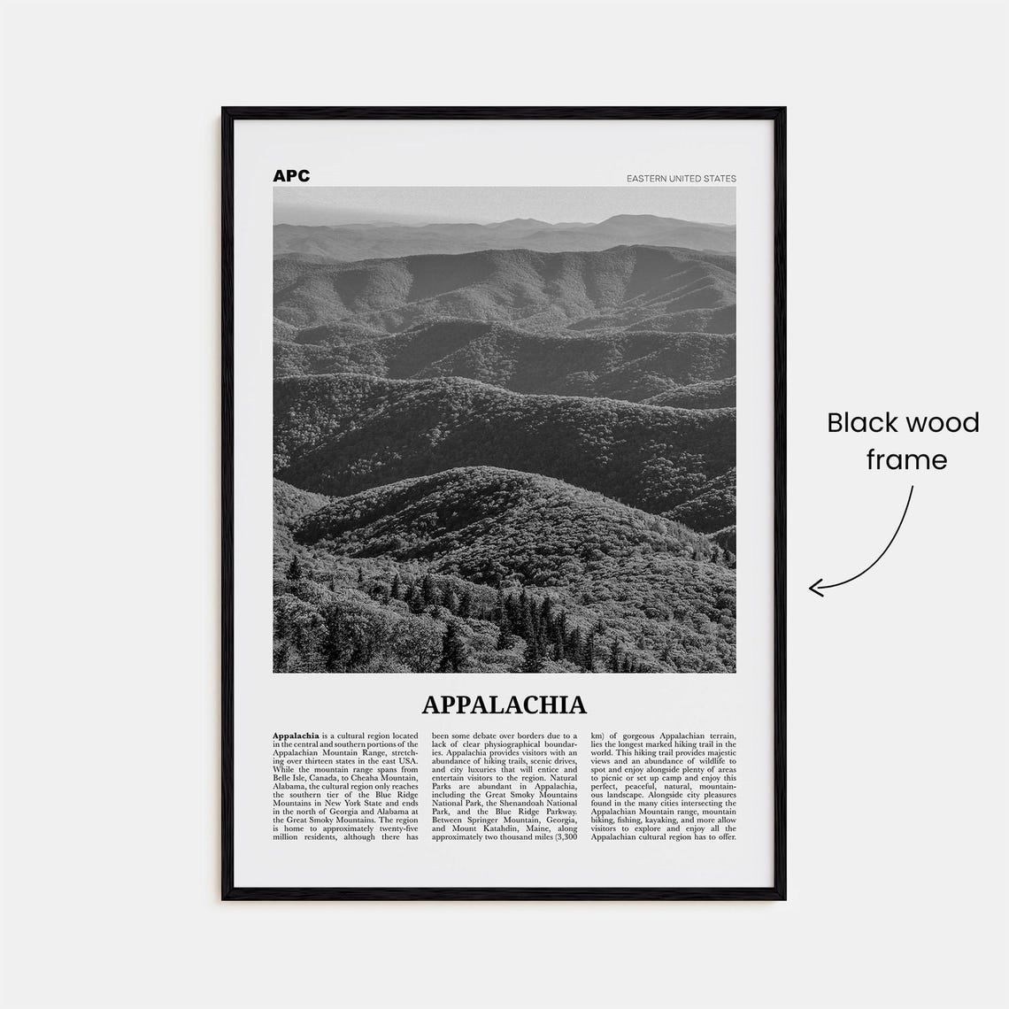 Appalachia Black and White Travel Poster, Eastern Map - Image 3