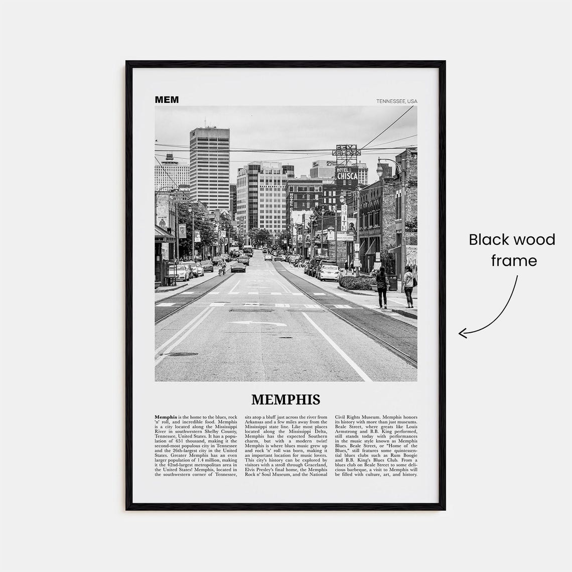 Memphis Black And White Travel Poster, Tennessee - Image 3