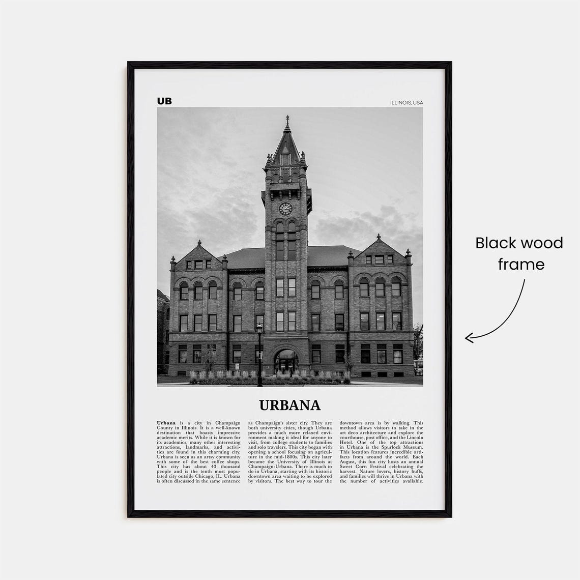 Urbana Print Black And White Urbana Wall Art Urbana Poster Urbana Photo Urbana Wall Dcor Urbana Map Illinois Usa - Image 3