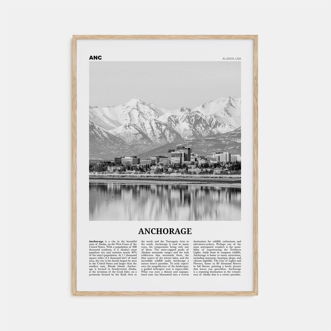 Anchorage Black and White Travel Poster, Alaska
