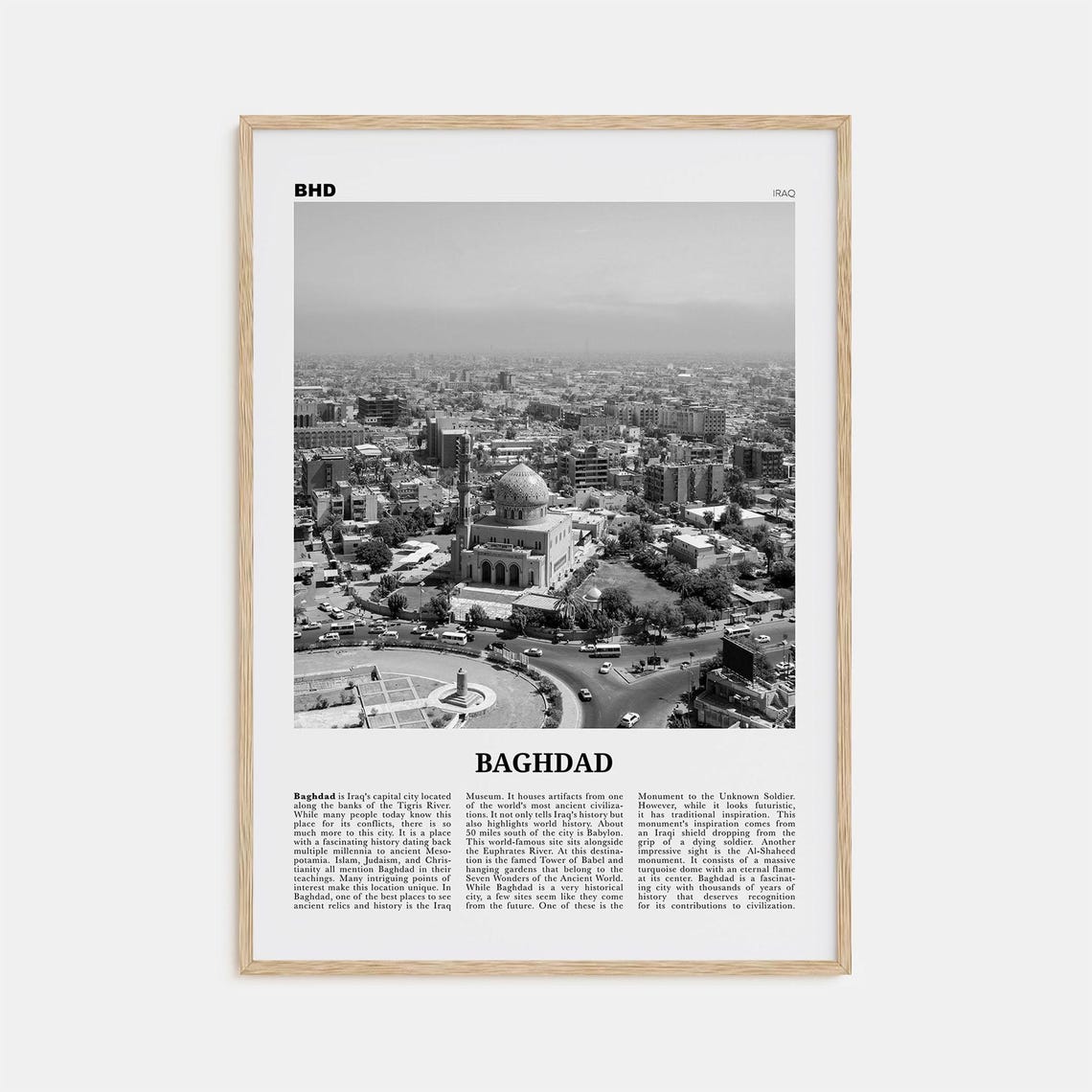 Baghdad Black and White Travel Poster Art Print