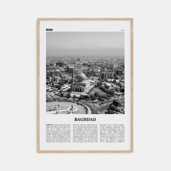 Baghdad Black and White Travel Poster Art Print