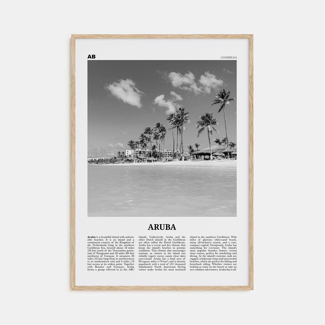 Aruba Black and White Travel Poster, Oranjestad