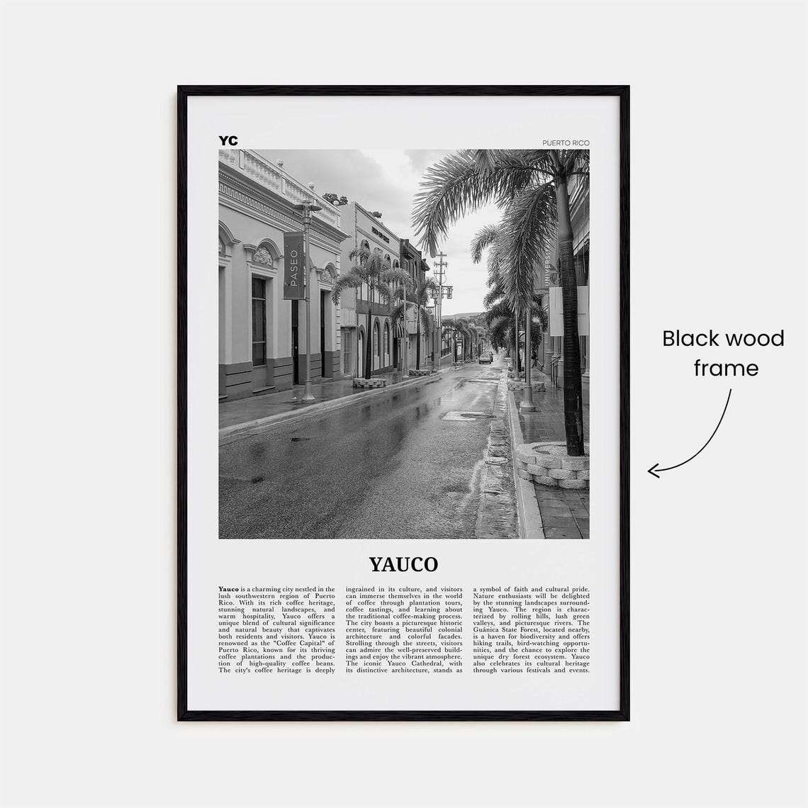 Yauco, Puerto Rico Black and White Map Art Print - Image 3