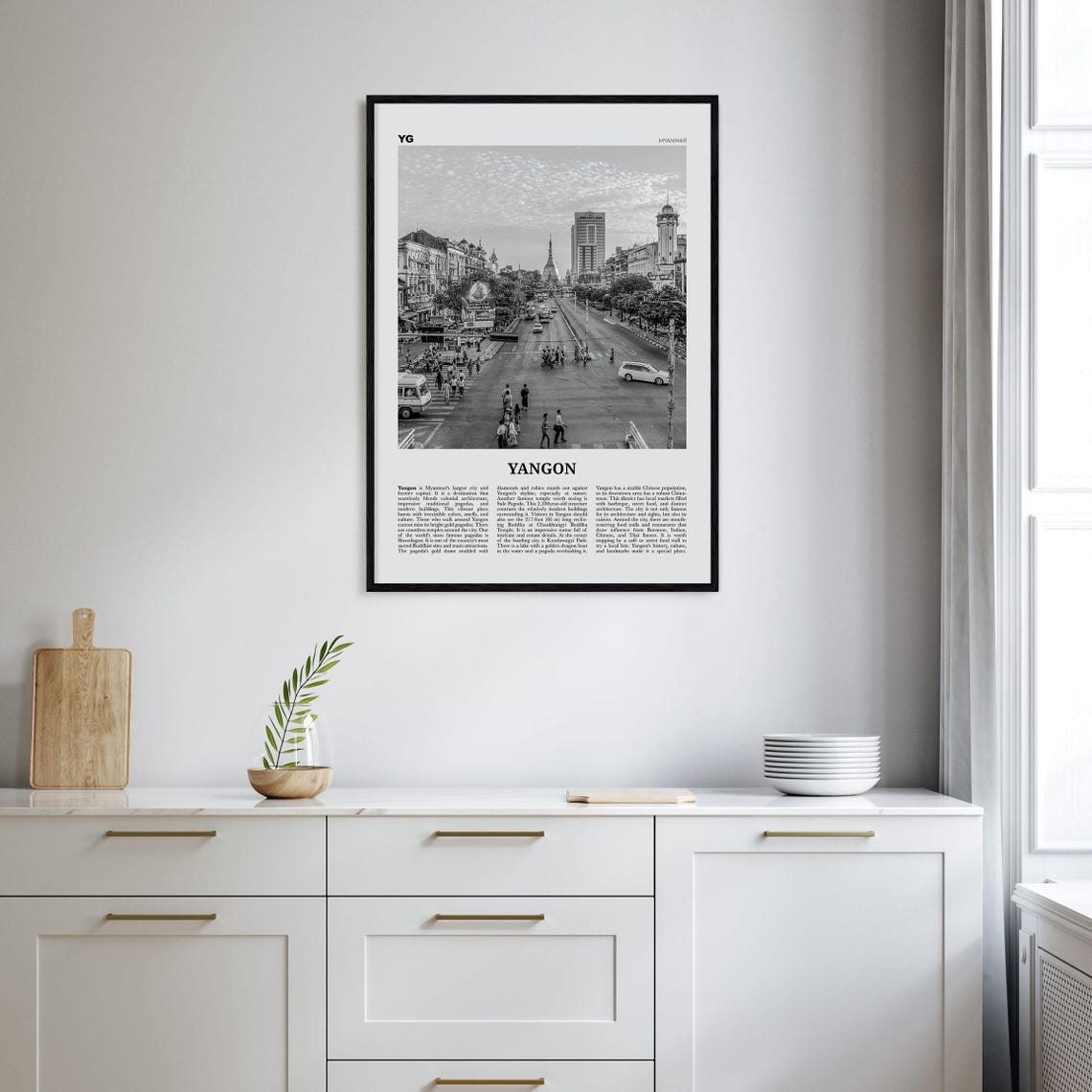 Yangon Black And White Travel Poster, Myanmar Map - Image 2