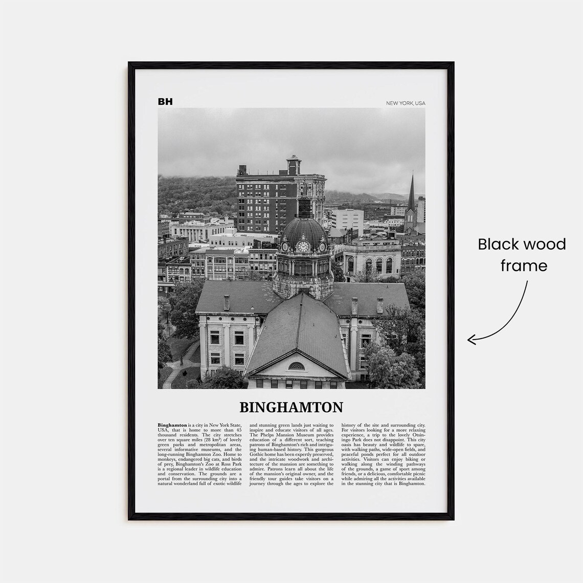 Binghamton Black and White Travel Poster, New York - Image 3