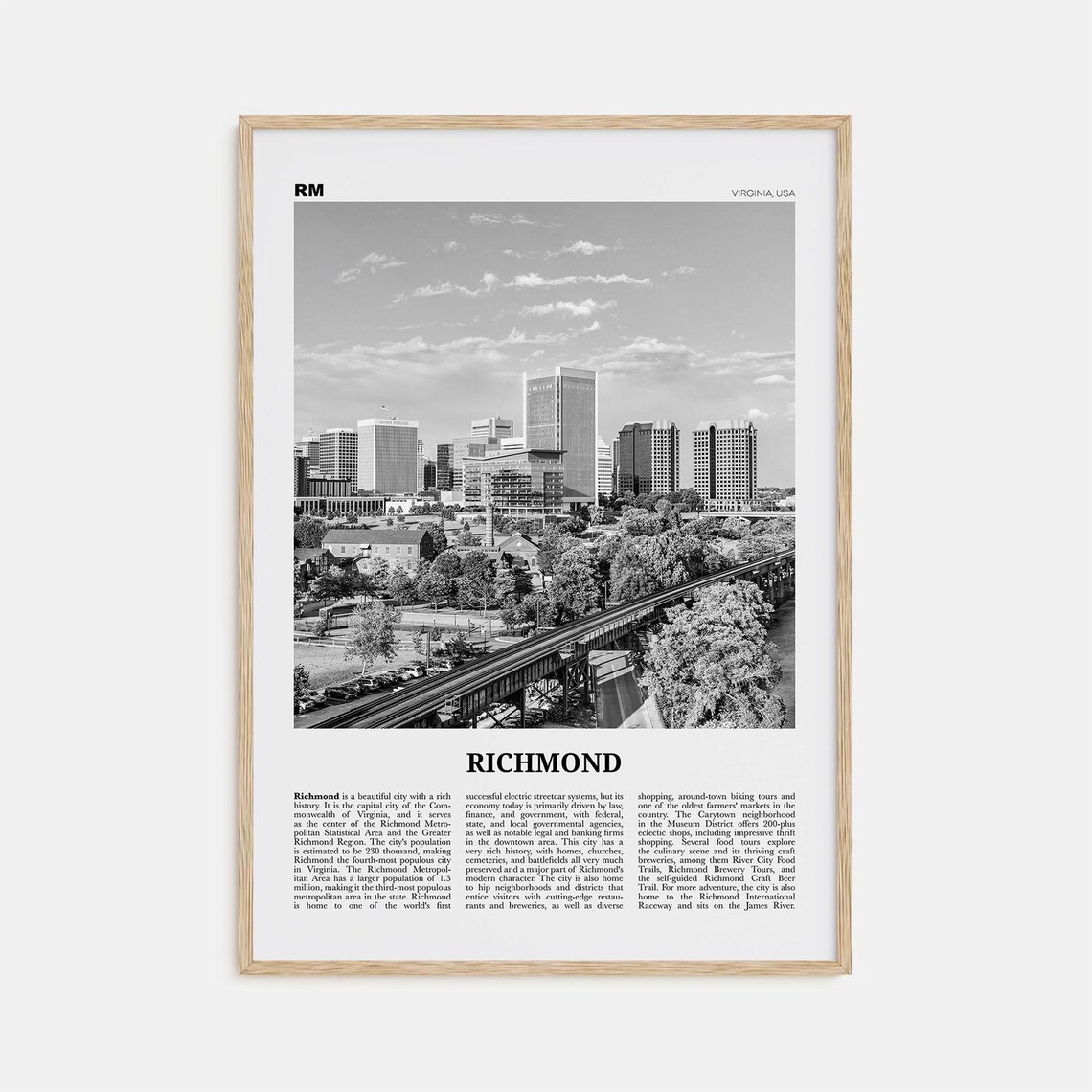 Richmond Black and White Travel Poster, Virginia