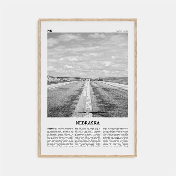Nebraska Black and White Travel Poster, Wall Art Print