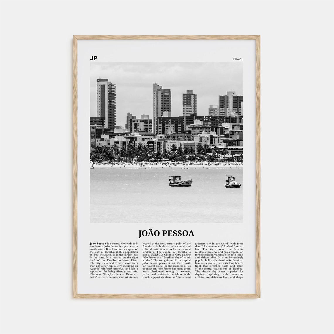 Joao Pessoa Black and White Brazil Travel Poster