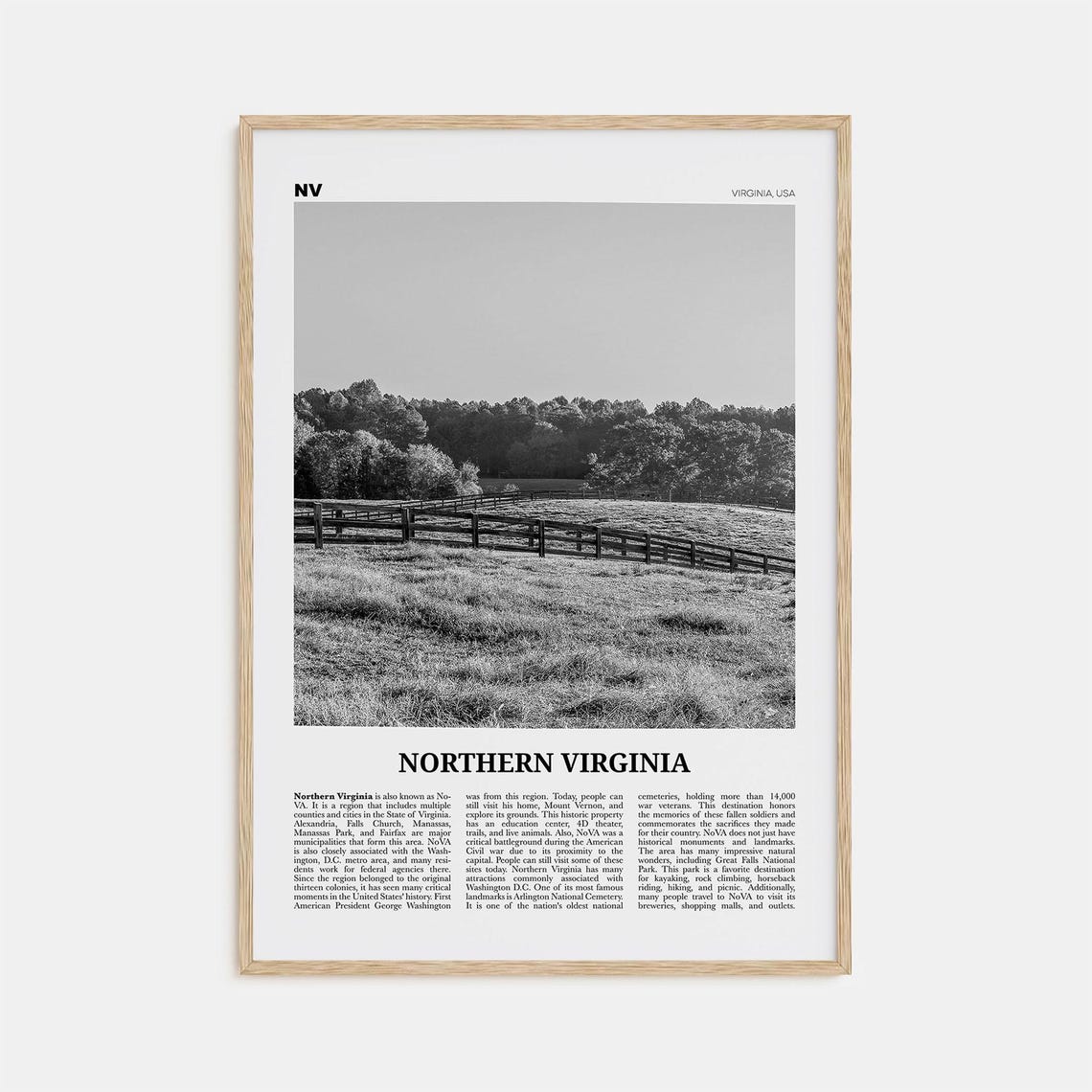 Northern Virginia Black and White Map Art Print