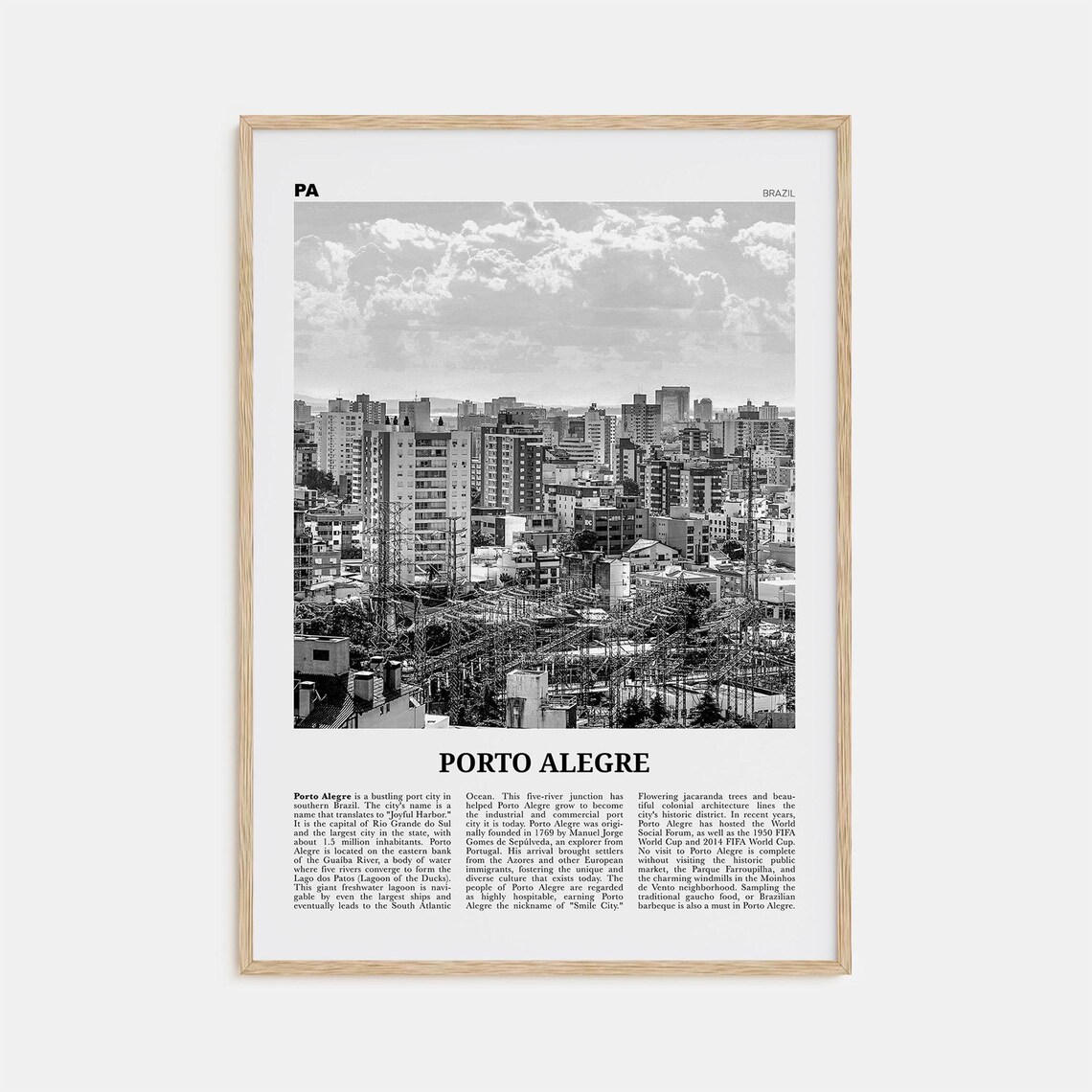 Porto Alegre Black And White Travel Poster, Brazil