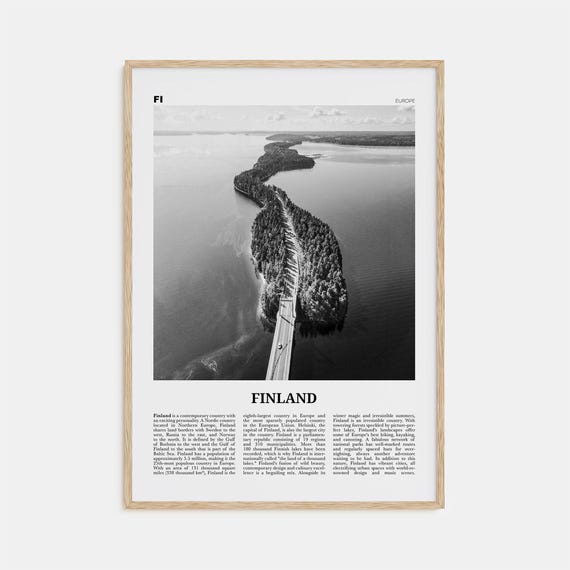 Finland Black and White Travel Poster, Scandinavian