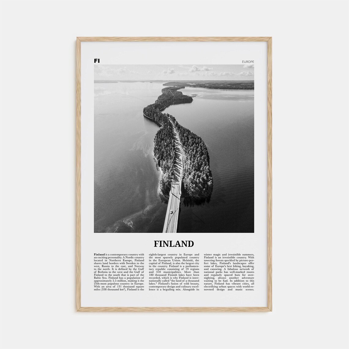 Finland Black and White Travel Poster, Scandinavian