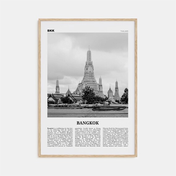 Bangkok Black and White Travel Poster, Krung Thep