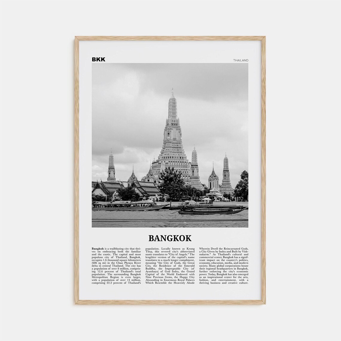 Bangkok Black and White Travel Poster, Krung Thep