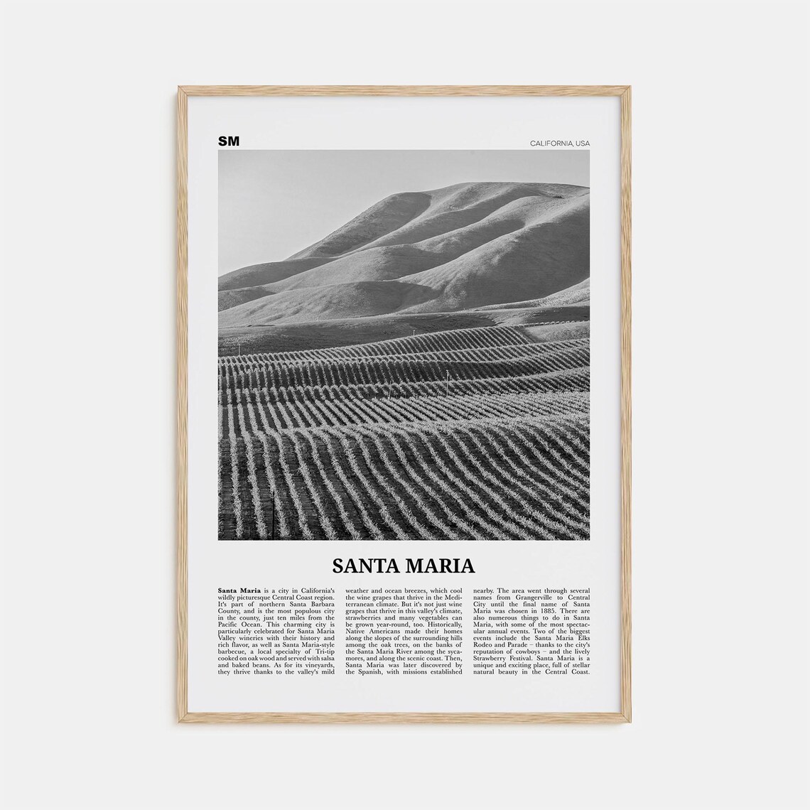 Santa Maria Black And White Art Print, California