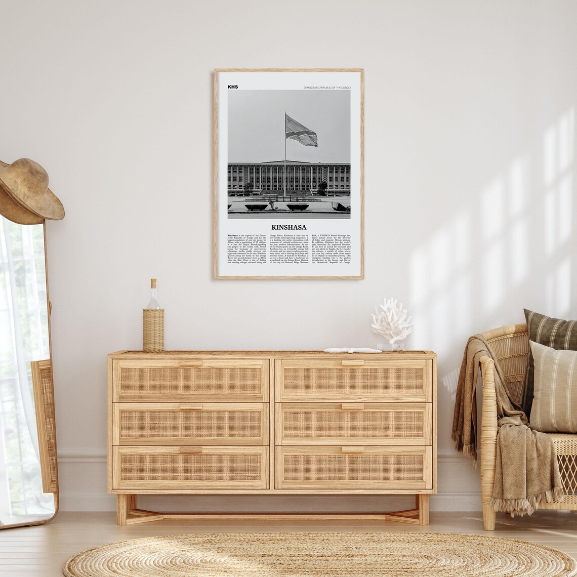 Kinshasa Black and White Travel Poster, Wall Decor - Image 4