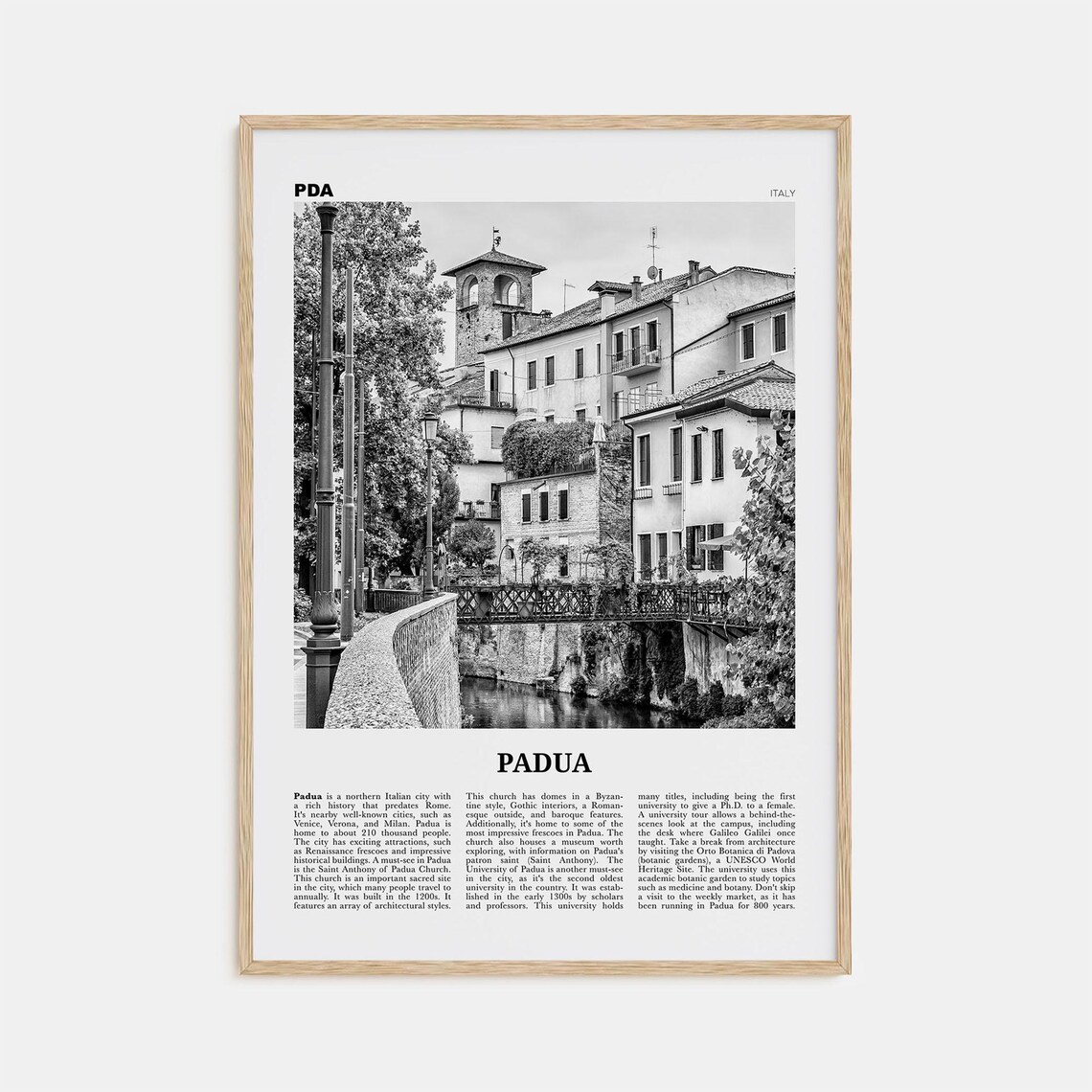 Padua Black and White Travel Poster, Italy Map