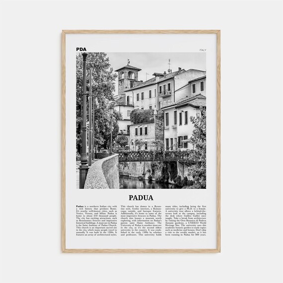 Padua Black and White Travel Poster, Italy Map