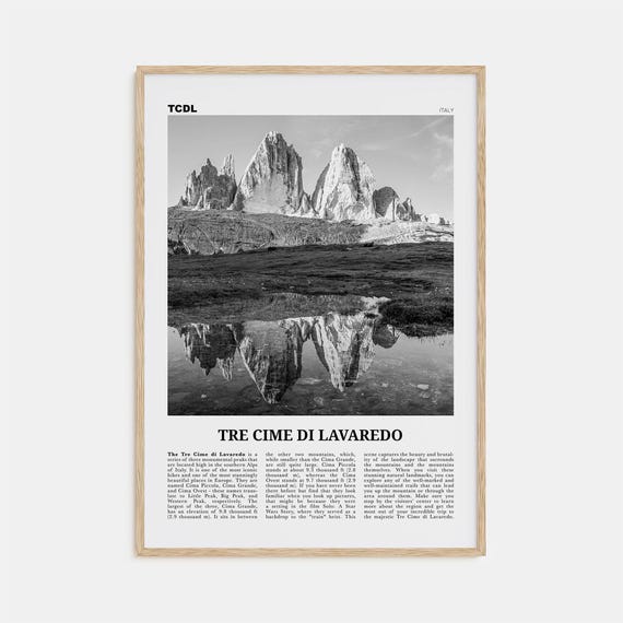 Tre Cime Di Lavaredo Black And White Travel Poster