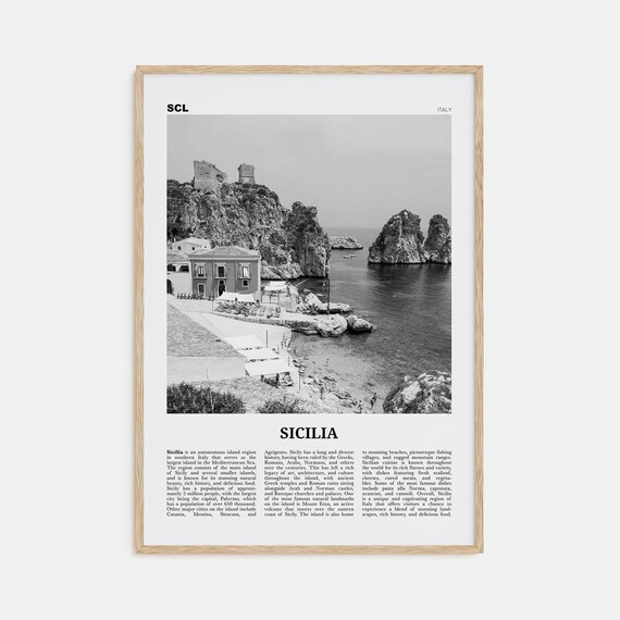 Sicilia Black And White Italy Map Poster Print