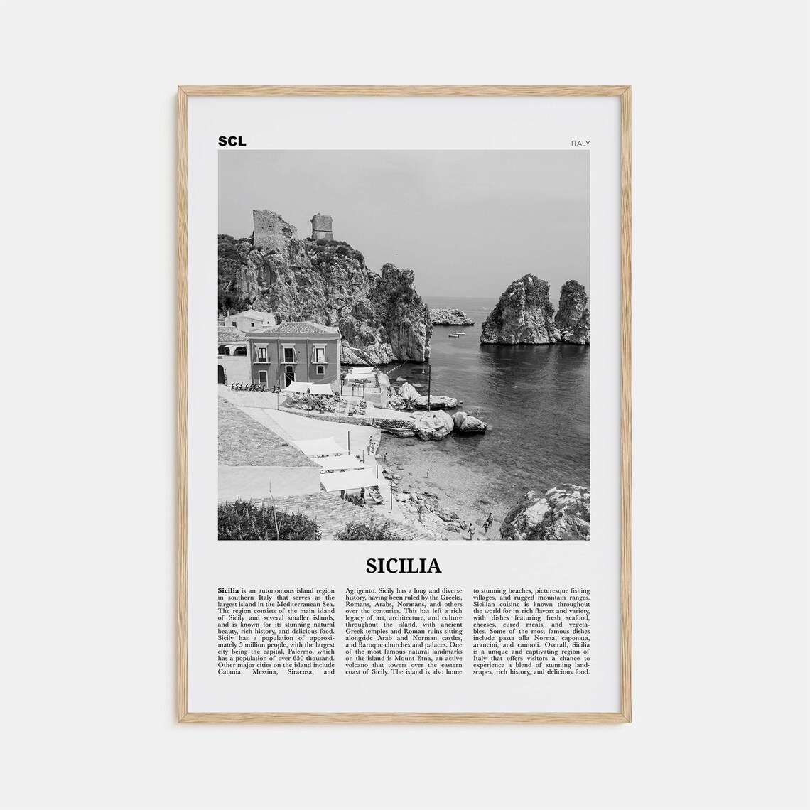 Sicilia Black And White Italy Map Poster Print