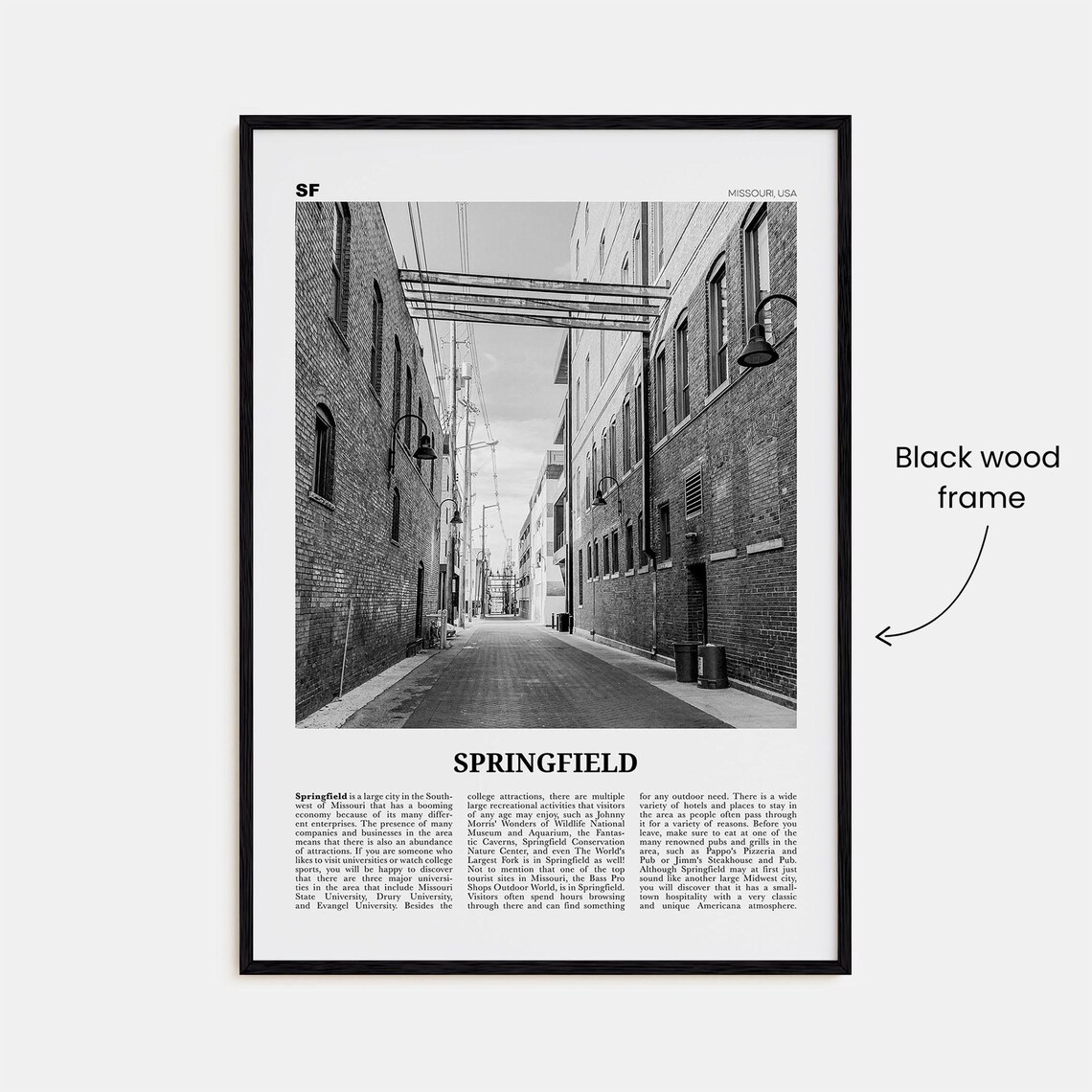 Springfield, Missouri Black and White Travel Poster - Image 3