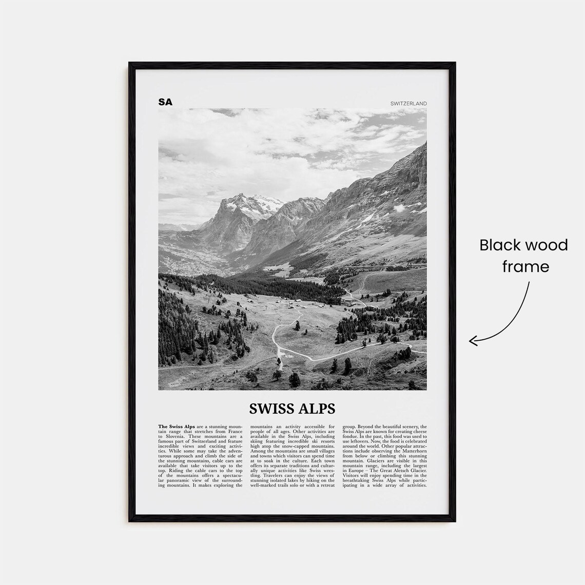 Swiss Alps Black And White Travel Poster Print - Image 3