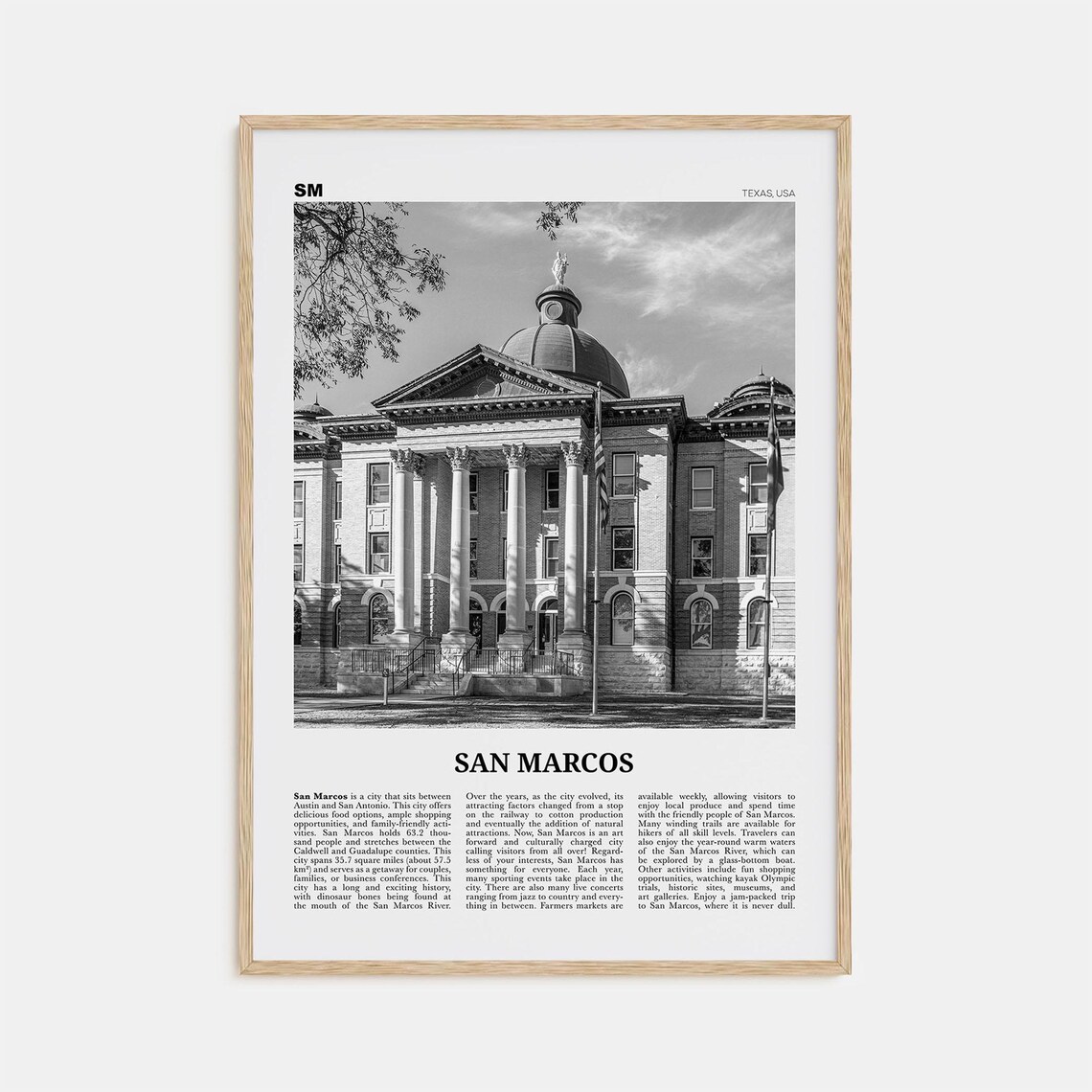 San Marcos Black and White Map Art Print No. 1
